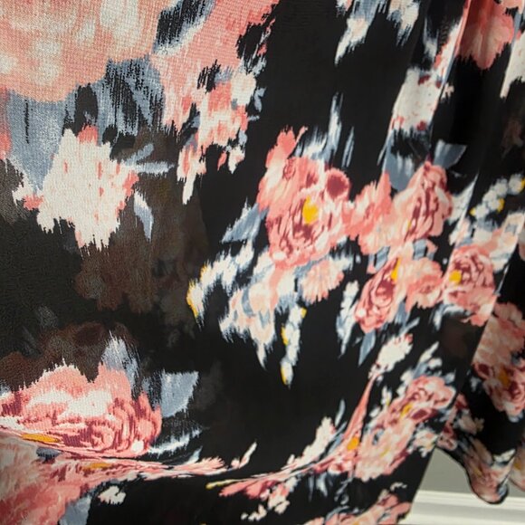 Womens Midi Chiffon Pleated Dress Black Floral Size 1 - Picture 5 of 8